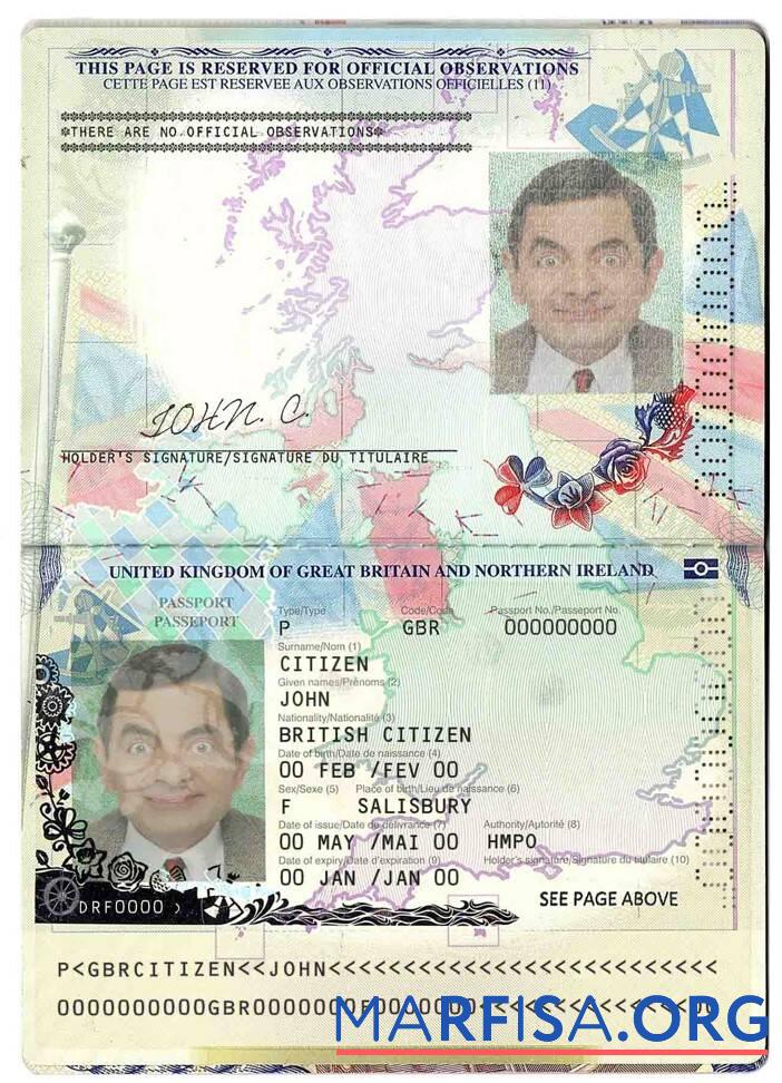 Downloadable United Kingdom of Great Britain and Northern Ireland passport (2015 2020) example
